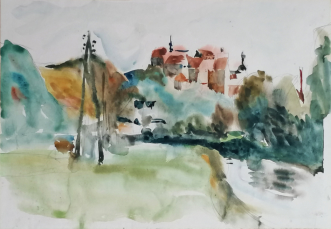 Colditz, Aquarell, 1965, 29 x 42 cm