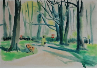 Großer Garten Dresden, Aquarell,1959, 30 x 42 cm