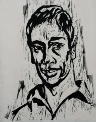 Selbstportrait, Holzschnitt,1965, 38 x 30 cm