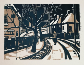 Winterlandschaft, Farbholzschnitt, 1968, 63 x 47 cm