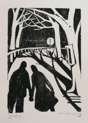 Nachtspaziergang, Holzschnitt, 1969, 35 x 27 cm