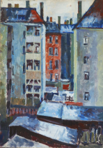 Leipzig, Hinterhof im Wnter, Öl auf Karton, 1968, 59 x 42 cm